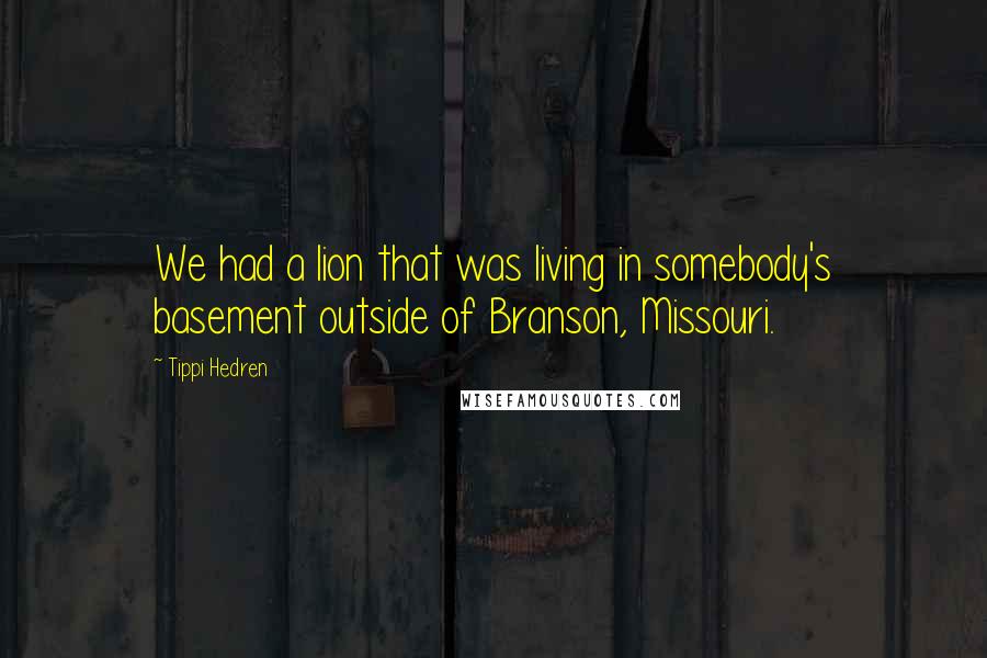 Tippi Hedren Quotes: We had a lion that was living in somebody's basement outside of Branson, Missouri.