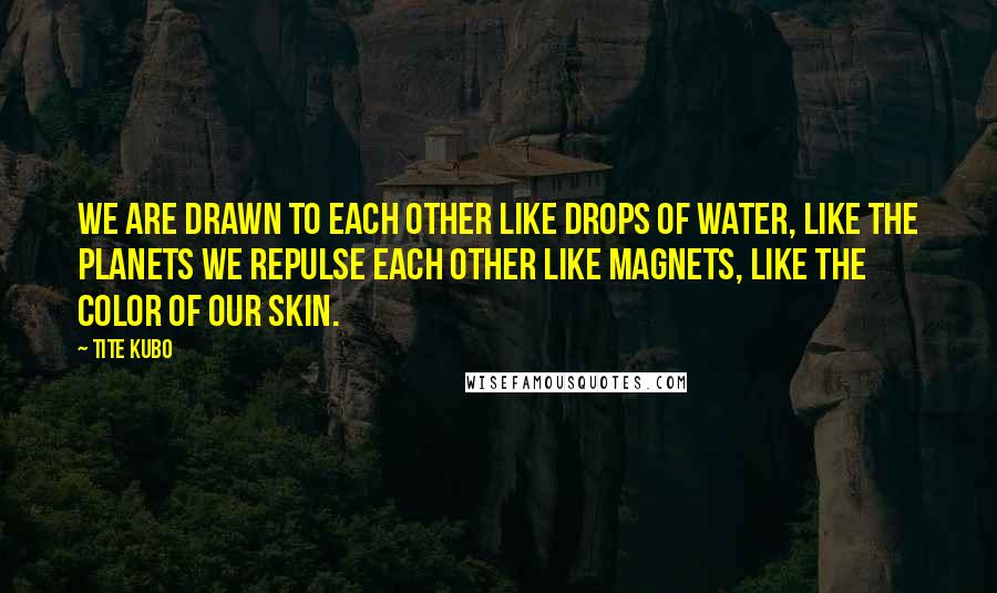 Tite Kubo Quotes: We are drawn to each other like drops of water, like the planets we repulse each other like magnets, like the color of our skin.