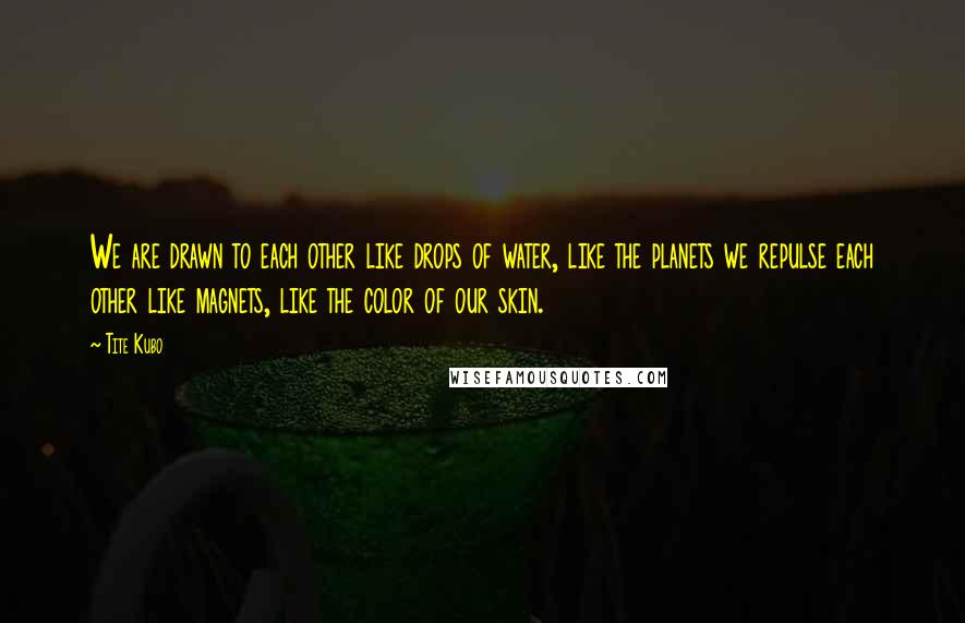 Tite Kubo Quotes: We are drawn to each other like drops of water, like the planets we repulse each other like magnets, like the color of our skin.