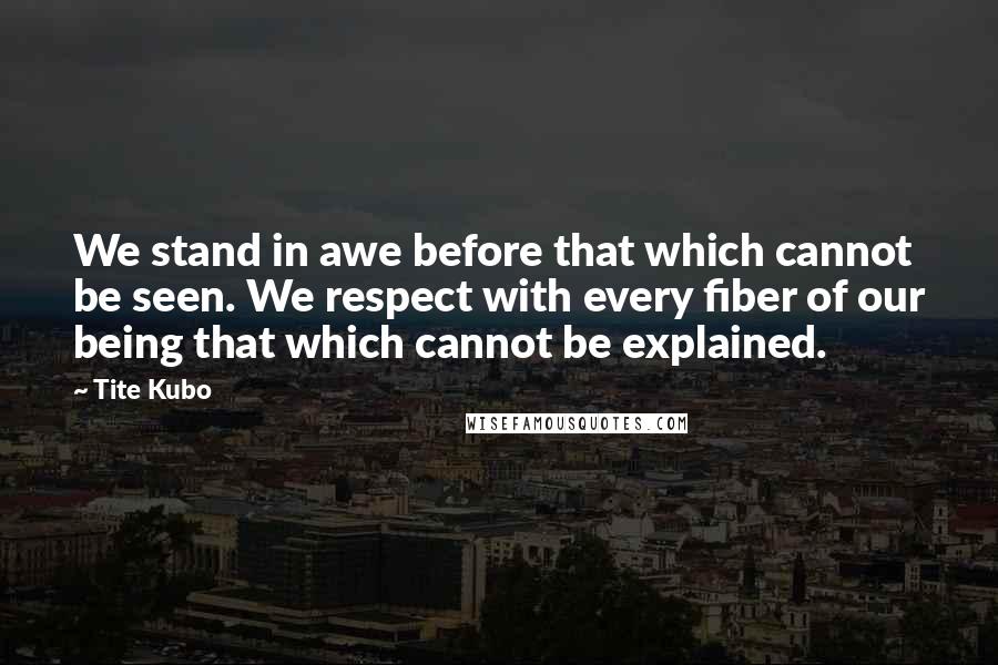 Tite Kubo Quotes: We stand in awe before that which cannot be seen. We respect with every fiber of our being that which cannot be explained.