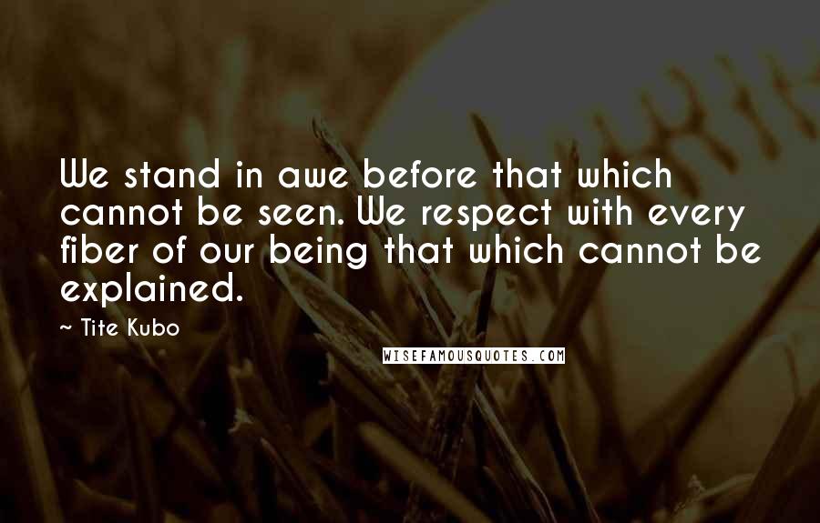 Tite Kubo Quotes: We stand in awe before that which cannot be seen. We respect with every fiber of our being that which cannot be explained.