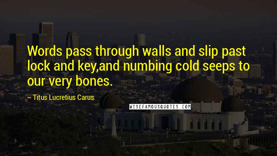 Titus Lucretius Carus Quotes: Words pass through walls and slip past lock and key,and numbing cold seeps to our very bones.