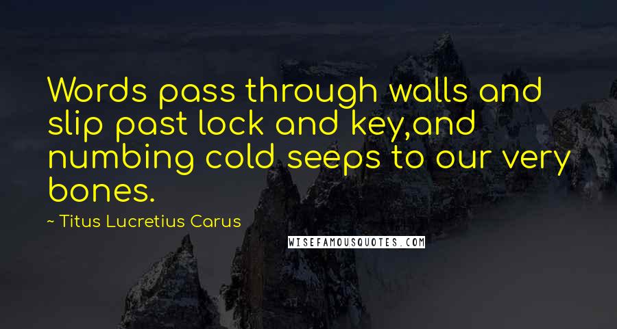 Titus Lucretius Carus Quotes: Words pass through walls and slip past lock and key,and numbing cold seeps to our very bones.