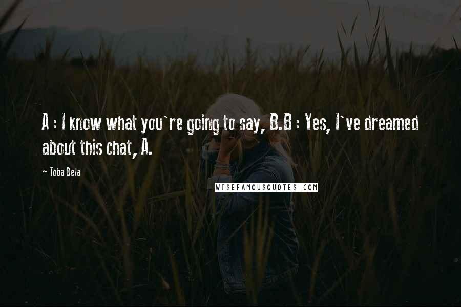 Toba Beta Quotes: A : I know what you're going to say, B.B : Yes, I've dreamed about this chat, A.