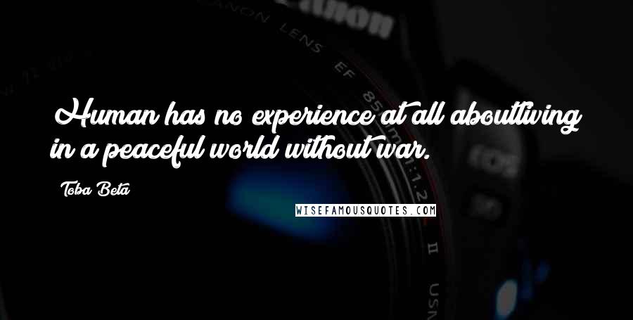 Toba Beta Quotes: Human has no experience at all aboutliving in a peaceful world without war.