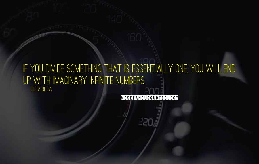 Toba Beta Quotes: If you divide something that is essentially one, you will end up with imaginary infinite numbers.