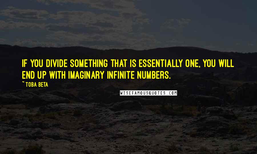 Toba Beta Quotes: If you divide something that is essentially one, you will end up with imaginary infinite numbers.