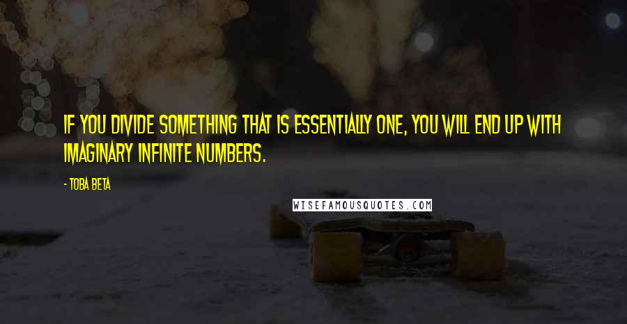 Toba Beta Quotes: If you divide something that is essentially one, you will end up with imaginary infinite numbers.