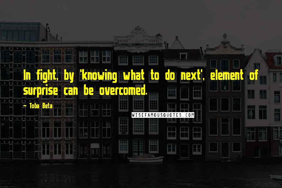 Toba Beta Quotes: In fight, by 'knowing what to do next', element of surprise can be overcomed.