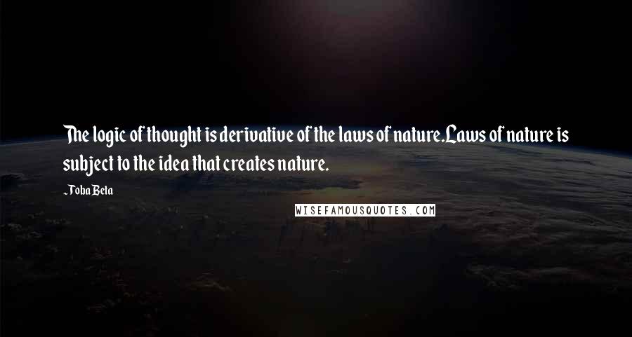 Toba Beta Quotes: The logic of thought is derivative of the laws of nature.Laws of nature is subject to the idea that creates nature.