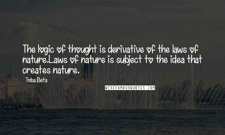 Toba Beta Quotes: The logic of thought is derivative of the laws of nature.Laws of nature is subject to the idea that creates nature.