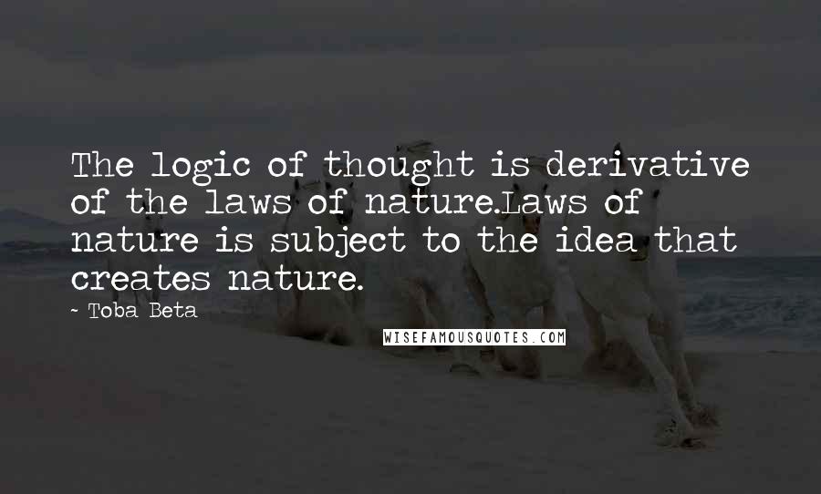 Toba Beta Quotes: The logic of thought is derivative of the laws of nature.Laws of nature is subject to the idea that creates nature.