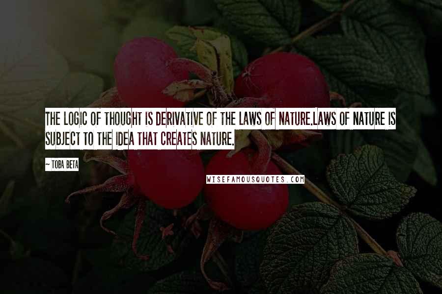 Toba Beta Quotes: The logic of thought is derivative of the laws of nature.Laws of nature is subject to the idea that creates nature.