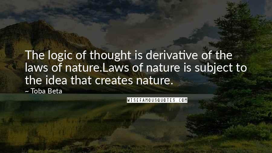 Toba Beta Quotes: The logic of thought is derivative of the laws of nature.Laws of nature is subject to the idea that creates nature.