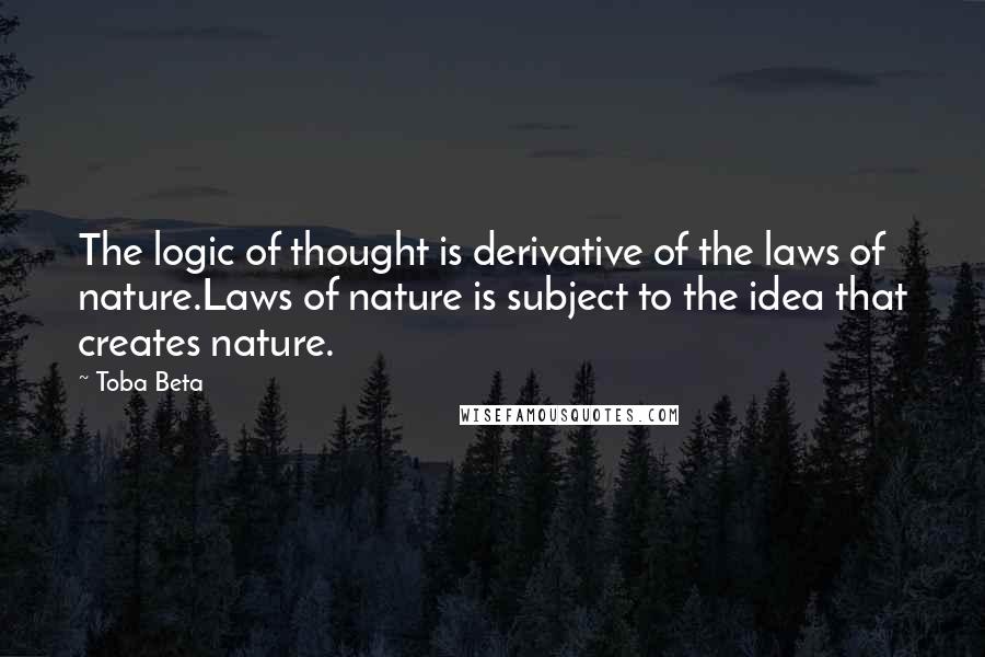 Toba Beta Quotes: The logic of thought is derivative of the laws of nature.Laws of nature is subject to the idea that creates nature.