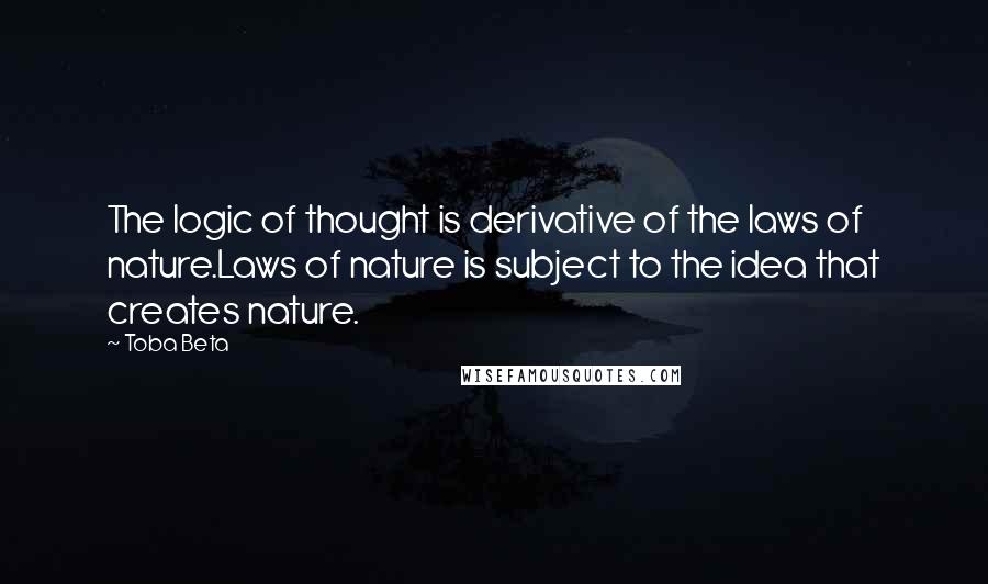 Toba Beta Quotes: The logic of thought is derivative of the laws of nature.Laws of nature is subject to the idea that creates nature.