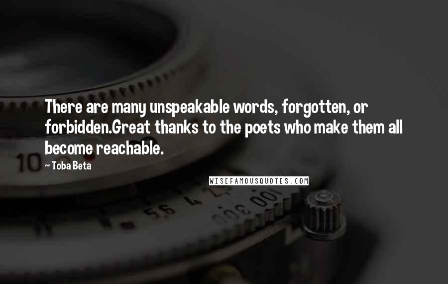 Toba Beta Quotes: There are many unspeakable words, forgotten, or forbidden.Great thanks to the poets who make them all become reachable.