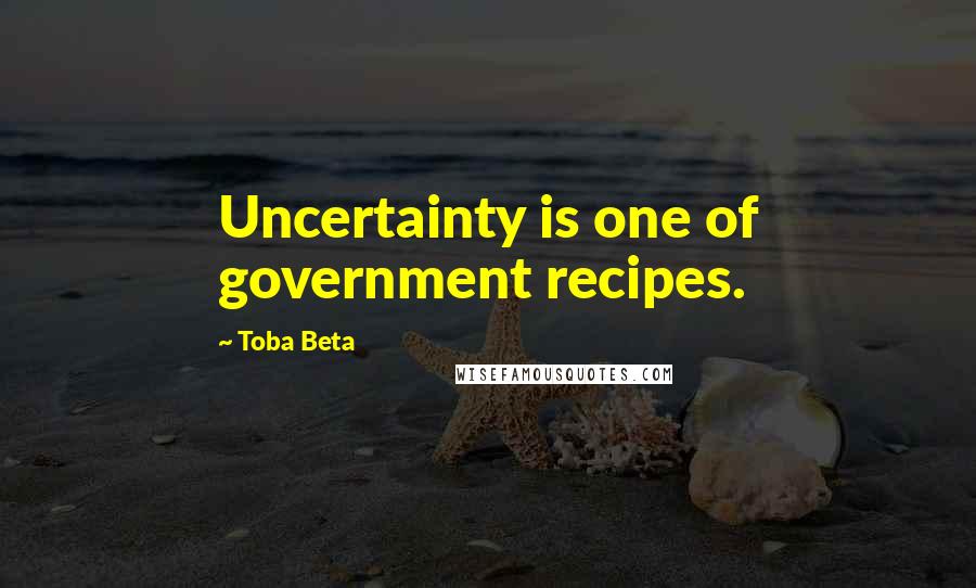 Toba Beta Quotes: Uncertainty is one of government recipes.