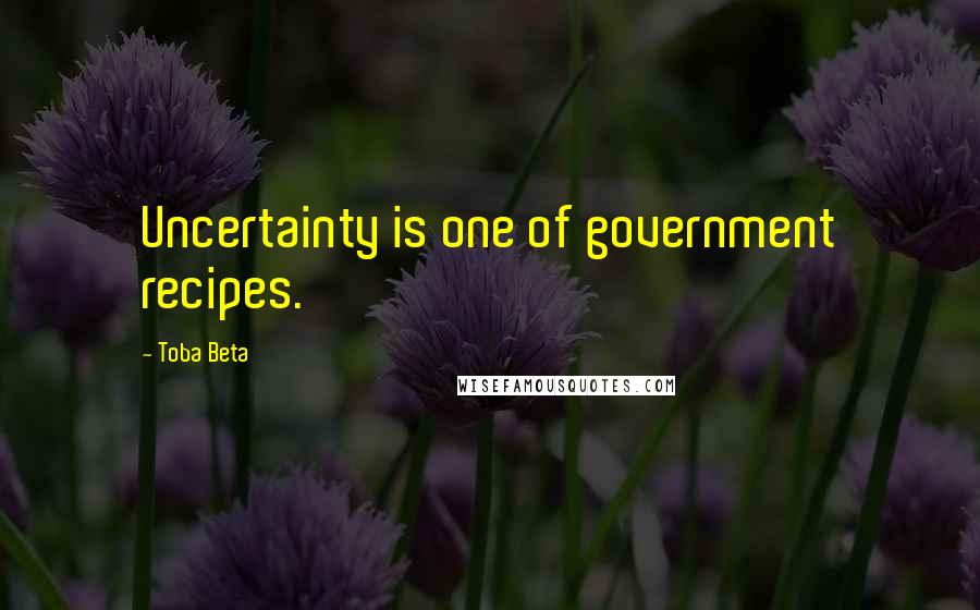 Toba Beta Quotes: Uncertainty is one of government recipes.