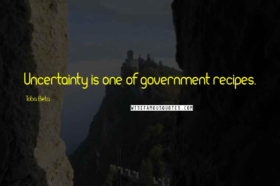 Toba Beta Quotes: Uncertainty is one of government recipes.