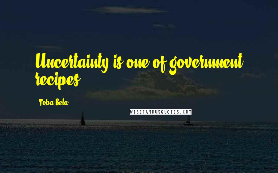Toba Beta Quotes: Uncertainty is one of government recipes.