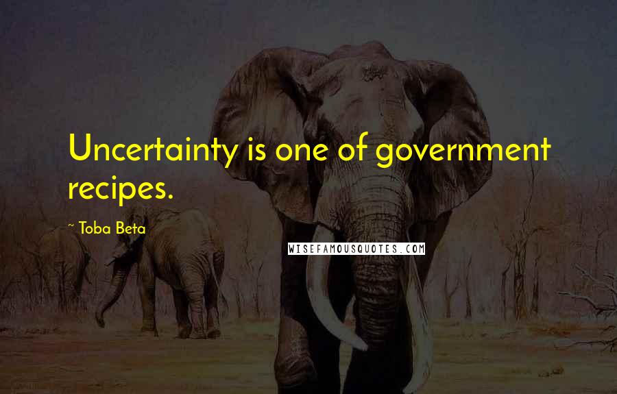 Toba Beta Quotes: Uncertainty is one of government recipes.