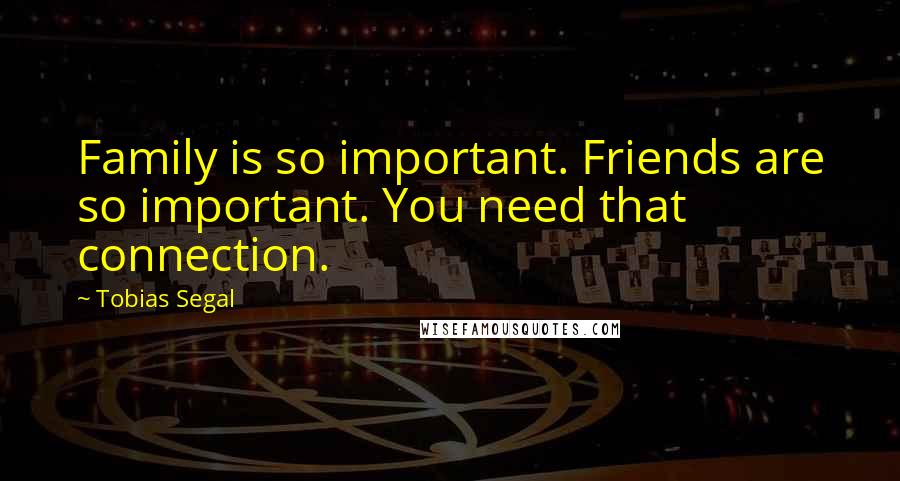 Tobias Segal Quotes: Family is so important. Friends are so important. You need that connection.