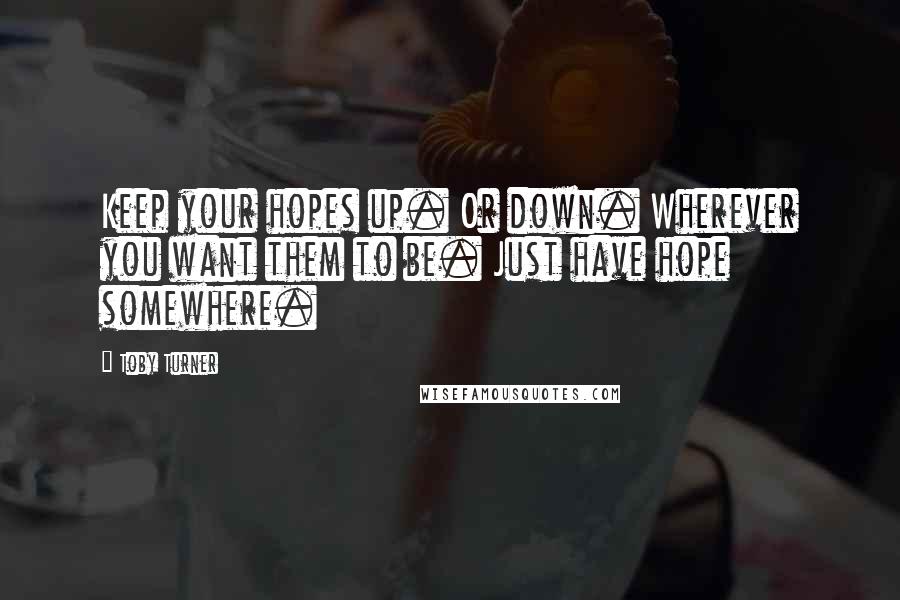 Toby Turner Quotes: Keep your hopes up. Or down. Wherever you want them to be. Just have hope somewhere.