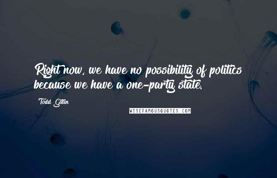 Todd Gitlin Quotes: Right now, we have no possibility of politics because we have a one-party state.