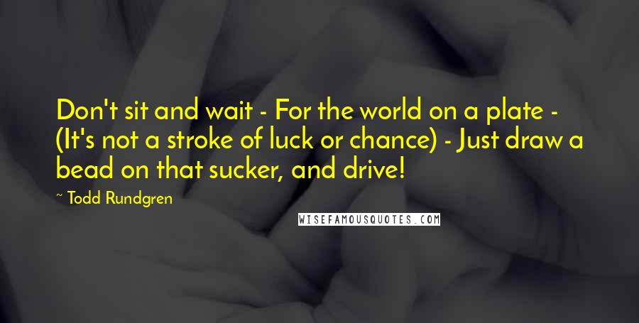 Todd Rundgren Quotes: Don't sit and wait - For the world on a plate - (It's not a stroke of luck or chance) - Just draw a bead on that sucker, and drive!