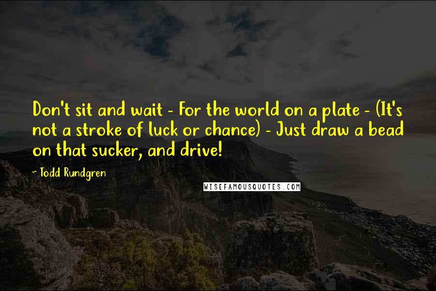 Todd Rundgren Quotes: Don't sit and wait - For the world on a plate - (It's not a stroke of luck or chance) - Just draw a bead on that sucker, and drive!