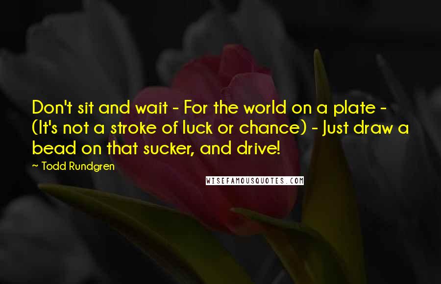 Todd Rundgren Quotes: Don't sit and wait - For the world on a plate - (It's not a stroke of luck or chance) - Just draw a bead on that sucker, and drive!