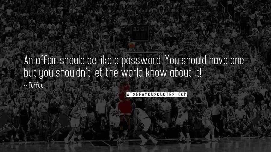 Toffee Quotes: An affair should be like a password. You should have one, but you shouldn't let the world know about it!