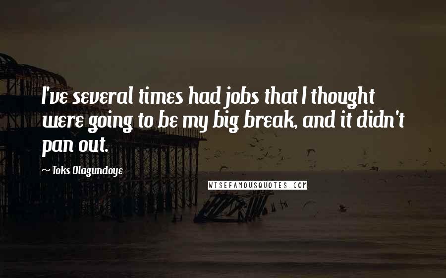 Toks Olagundoye Quotes: I've several times had jobs that I thought were going to be my big break, and it didn't pan out.