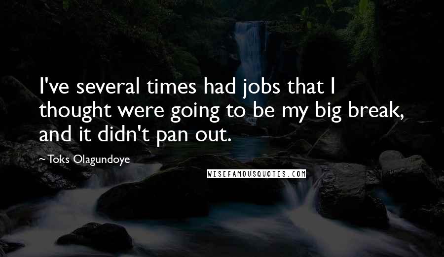 Toks Olagundoye Quotes: I've several times had jobs that I thought were going to be my big break, and it didn't pan out.