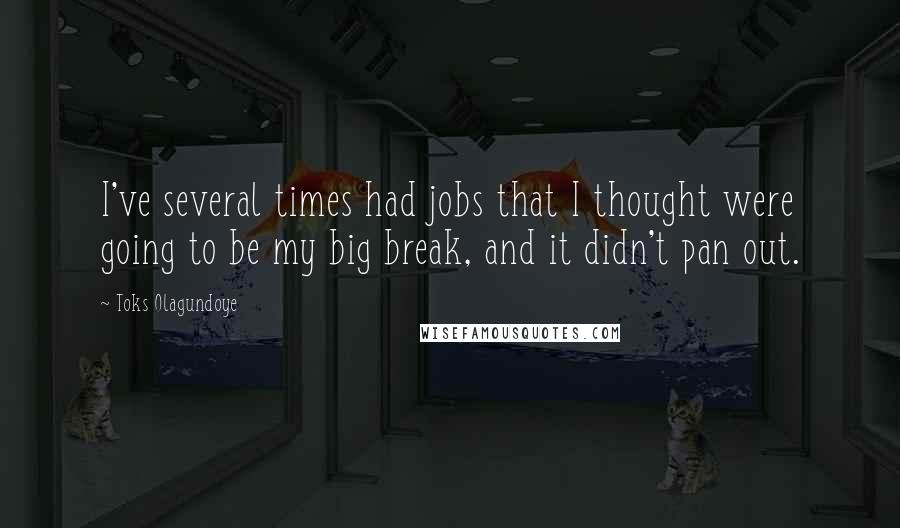 Toks Olagundoye Quotes: I've several times had jobs that I thought were going to be my big break, and it didn't pan out.