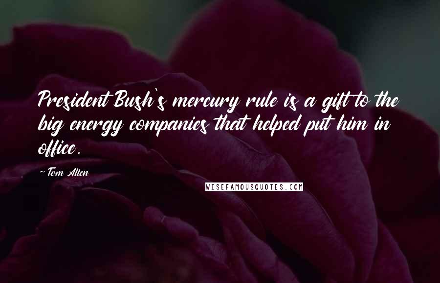 Tom Allen Quotes: President Bush's mercury rule is a gift to the big energy companies that helped put him in office.