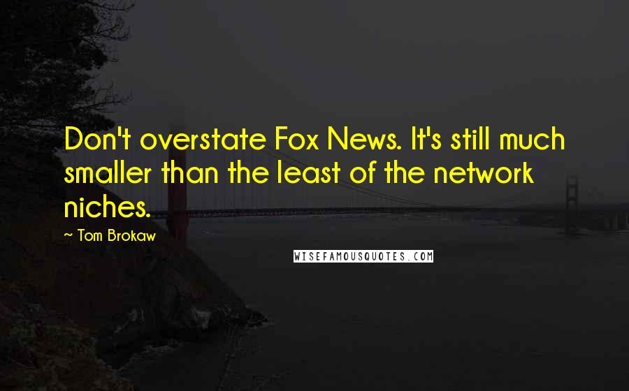 Tom Brokaw Quotes: Don't overstate Fox News. It's still much smaller than the least of the network niches.