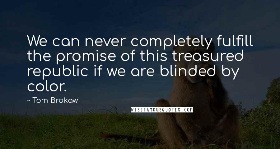 Tom Brokaw Quotes: We can never completely fulfill the promise of this treasured republic if we are blinded by color.