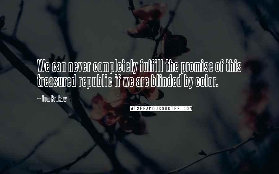 Tom Brokaw Quotes: We can never completely fulfill the promise of this treasured republic if we are blinded by color.