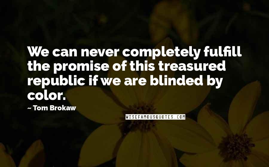 Tom Brokaw Quotes: We can never completely fulfill the promise of this treasured republic if we are blinded by color.