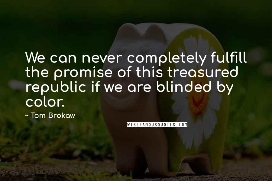 Tom Brokaw Quotes: We can never completely fulfill the promise of this treasured republic if we are blinded by color.