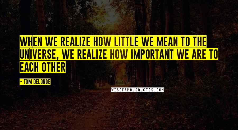 Tom DeLonge Quotes: When we realize how little we mean to the universe, we realize how important we are to each other