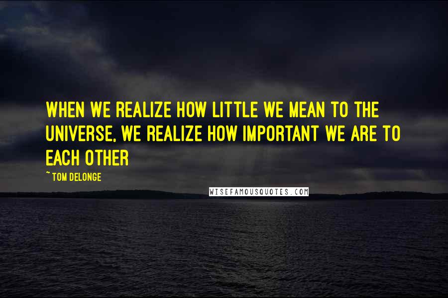 Tom DeLonge Quotes: When we realize how little we mean to the universe, we realize how important we are to each other