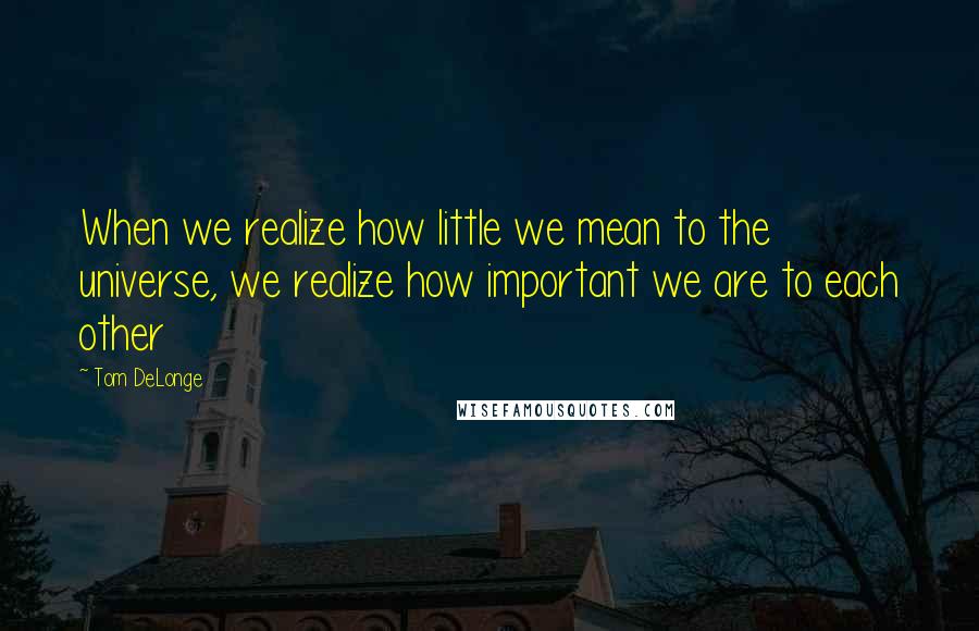 Tom DeLonge Quotes: When we realize how little we mean to the universe, we realize how important we are to each other