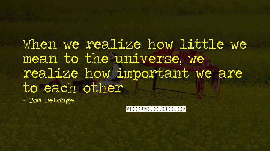 Tom DeLonge Quotes: When we realize how little we mean to the universe, we realize how important we are to each other