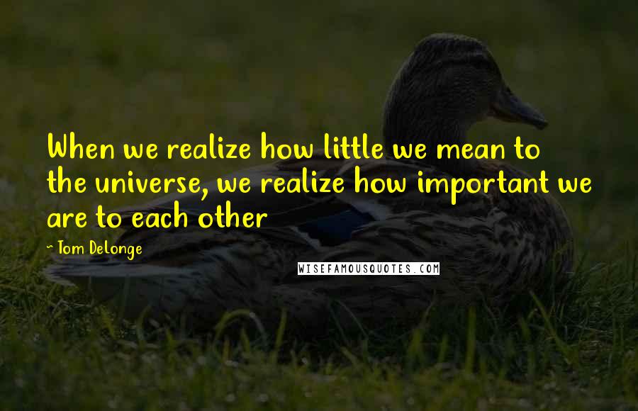 Tom DeLonge Quotes: When we realize how little we mean to the universe, we realize how important we are to each other