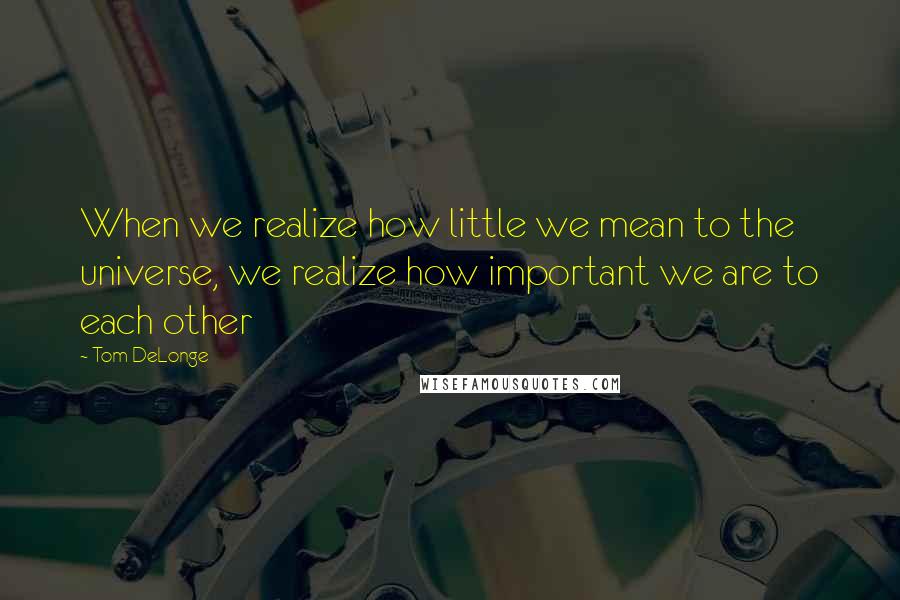 Tom DeLonge Quotes: When we realize how little we mean to the universe, we realize how important we are to each other