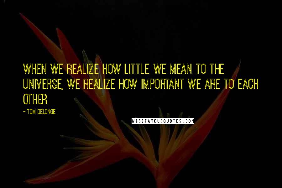 Tom DeLonge Quotes: When we realize how little we mean to the universe, we realize how important we are to each other