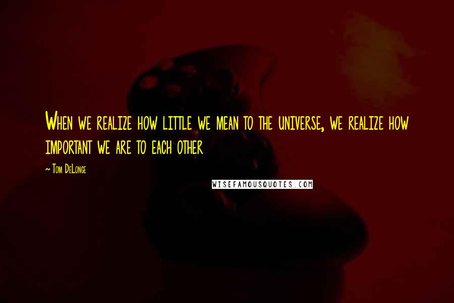 Tom DeLonge Quotes: When we realize how little we mean to the universe, we realize how important we are to each other